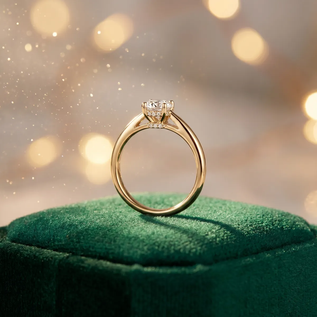 Gold ring on velvet — AI-generated jewelry macro