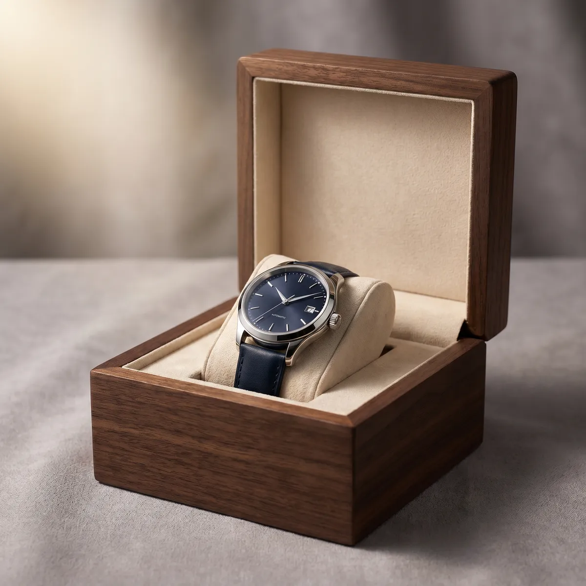 Elegant watch in a premium gift box — AI product photography