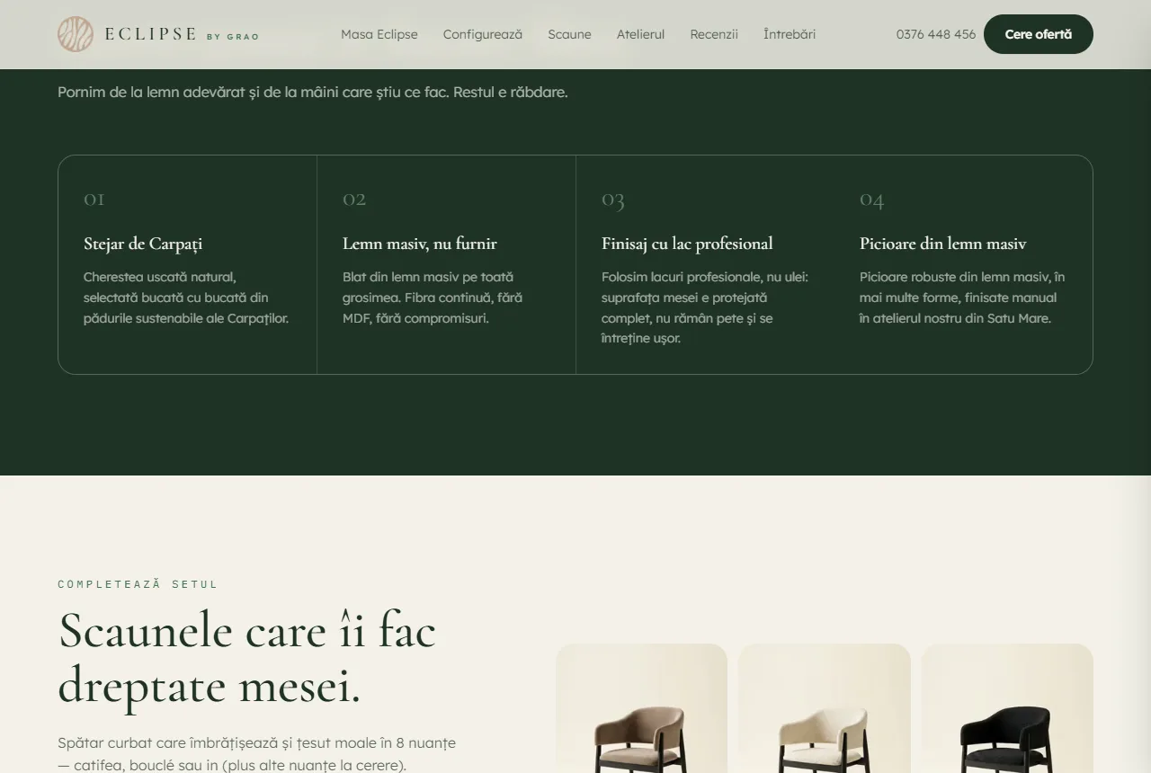 Eclipse by Grao — Materials, workshop and reviews — the trust layers below the configurator.