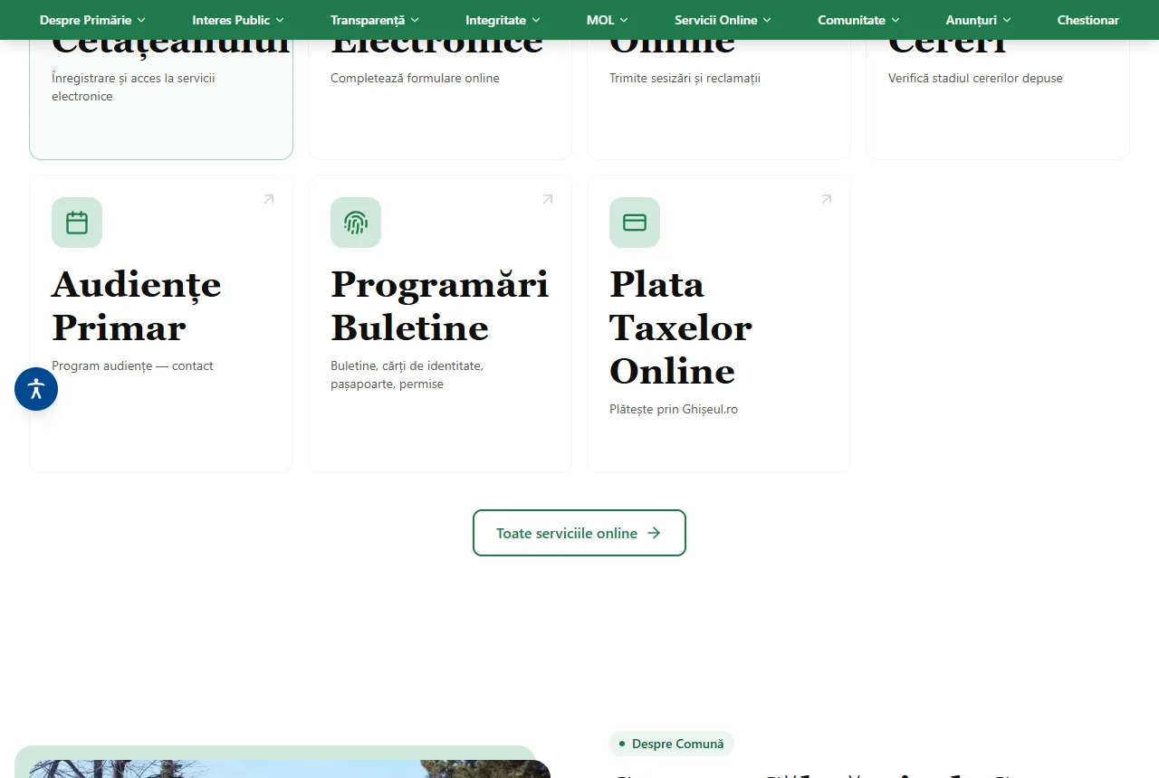 Primăria Călmățuiu de Sus — The Local Official Gazette and transparency sections, each in its place.