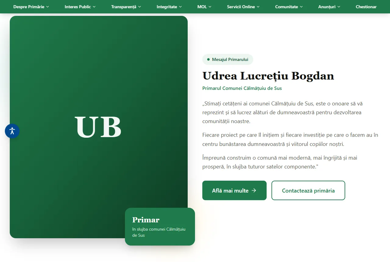 Primăria Călmățuiu de Sus — The online services portal, with electronic forms and complaints.