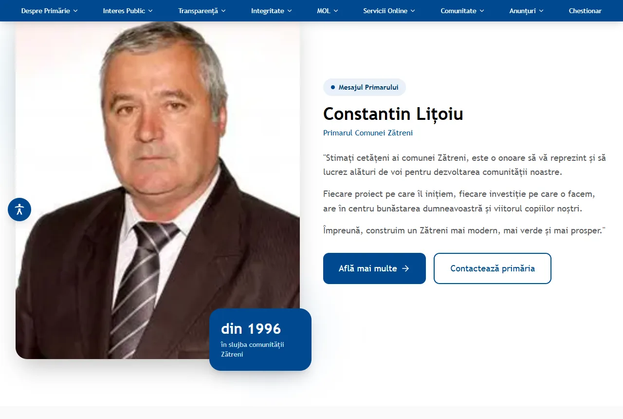 Primăria Zătreni — Online services: citizen account, electronic forms, complaints and request tracking.