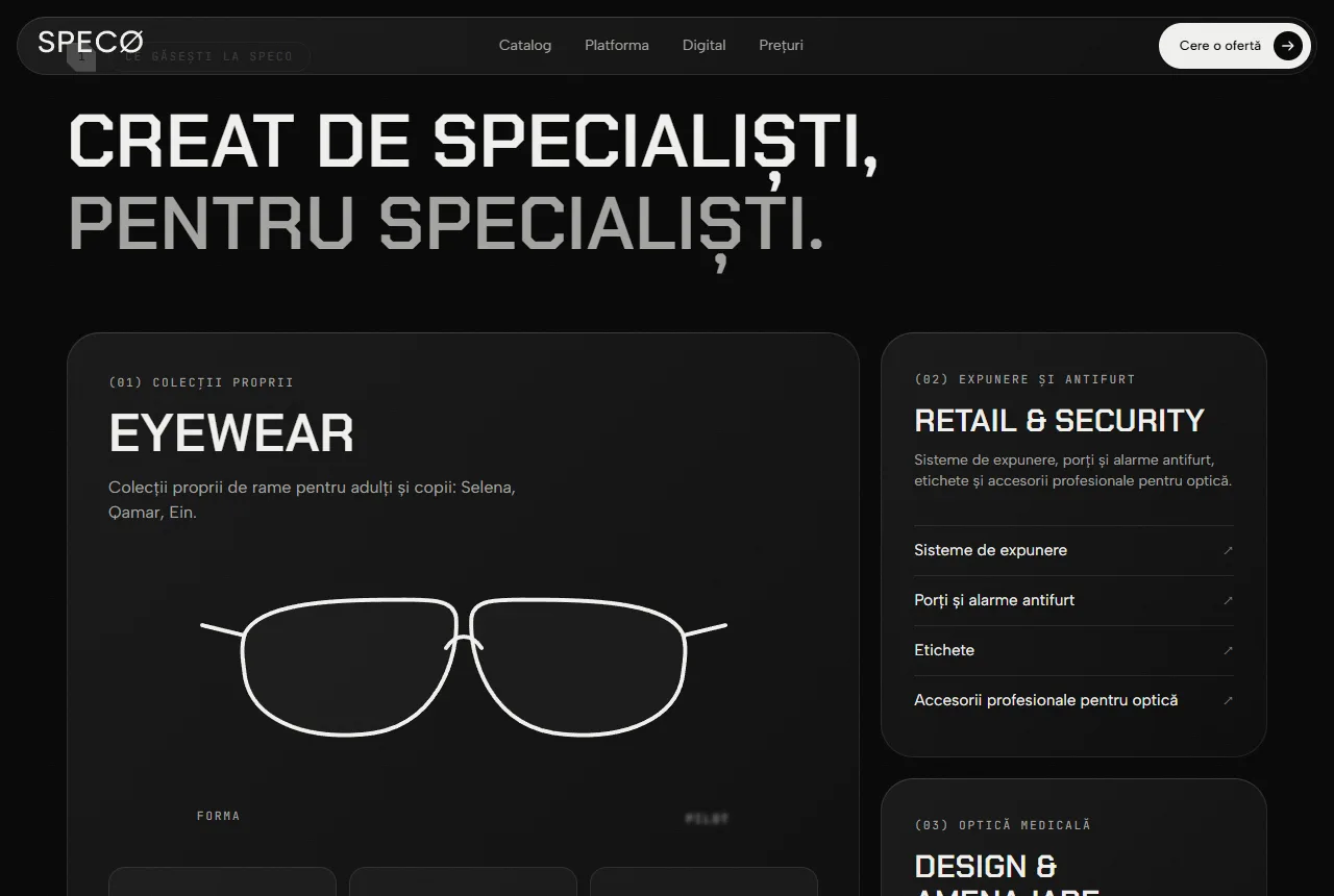 Speco — Catalogul: eyewear, retail & security, design și amenajare.