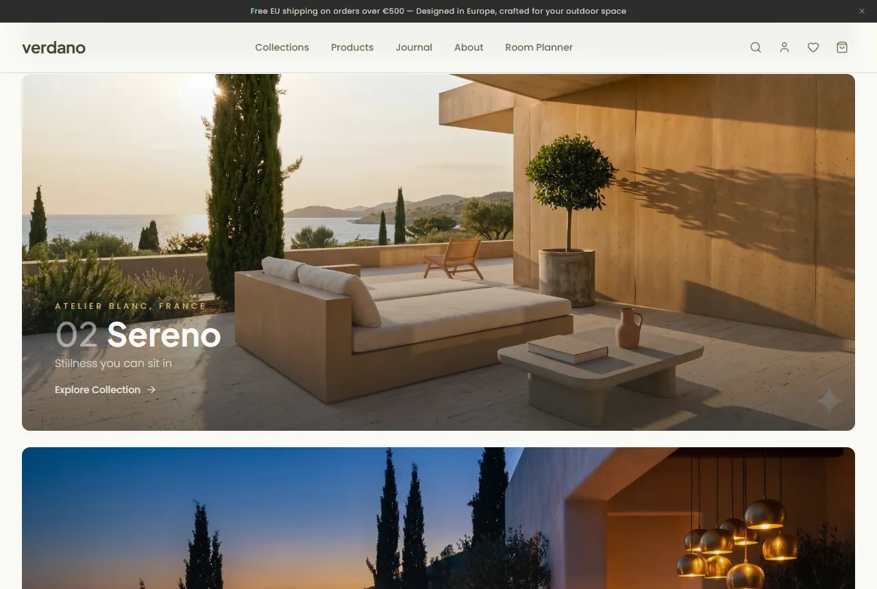 Verdano — The four collections, each attributed to a design studio.