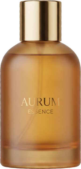 AI-generated product photography — premium matte-glass perfume bottle with a gold cap